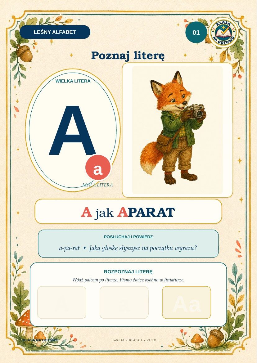 Leśny Alfabet — 32 karty A4 | PDF + PPTX — okładka produktu