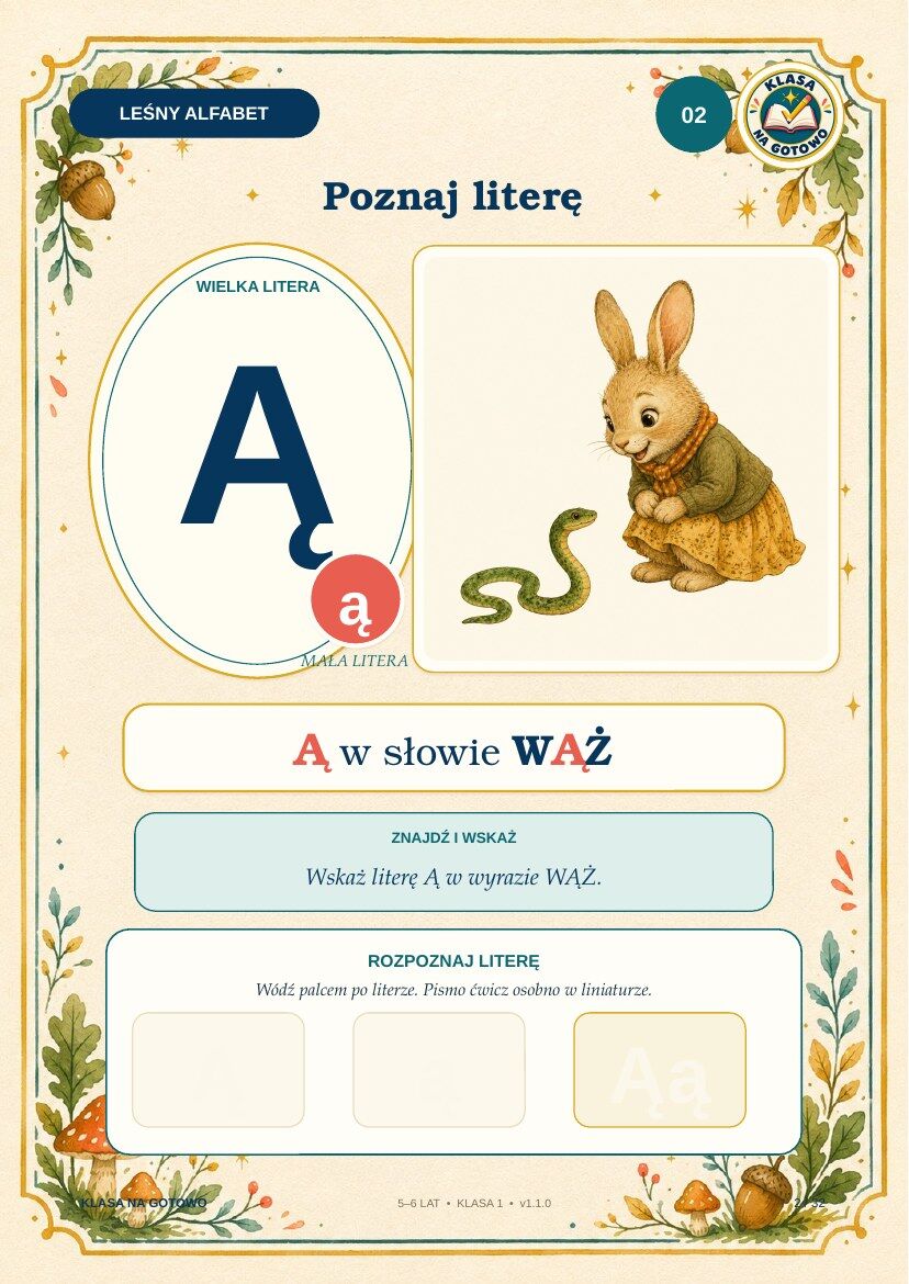 Leśny Alfabet — 32 karty A4 | PDF + PPTX — rzeczywisty podgląd materiału