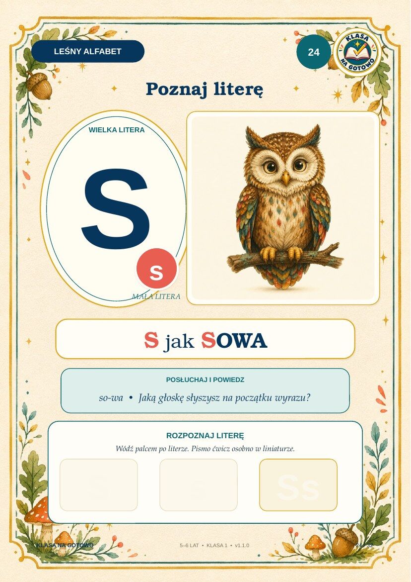 Leśny Alfabet — 32 karty A4 | PDF + PPTX — rzeczywisty podgląd materiału