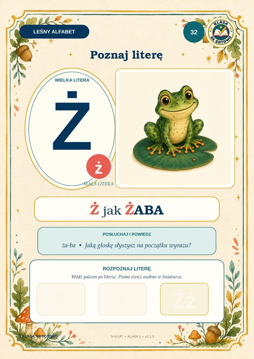 Leśny Alfabet — 32 karty A4 | PDF + PPTX — rzeczywisty podgląd materiału