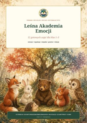 Leśna Akademia Emocji — 12 gotowych zajęć | PDF + DOCX + PPTX — okładka produktu