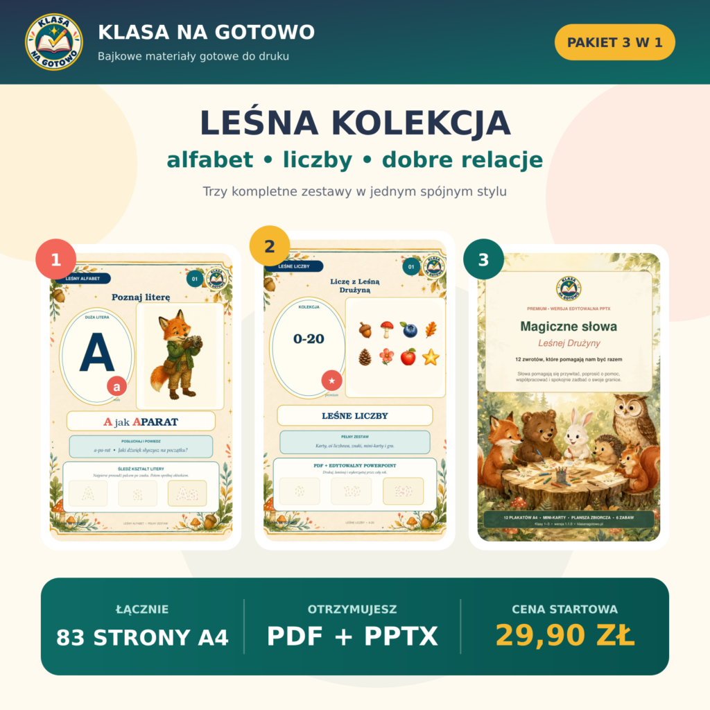 Leśna Kolekcja 3 w 1 — alfabet, liczby i magiczne słowa
