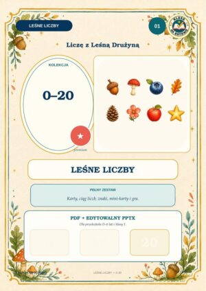 Leśne Liczby 0–20 — karty do nauki liczenia | PDF + PPTX — okładka produktu