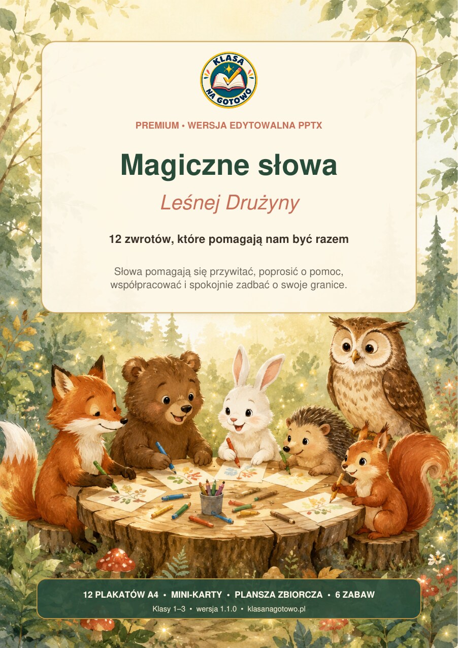 Magiczne słowa Leśnej Drużyny — emocje, relacje i granice | PDF + PPTX — okładka produktu
