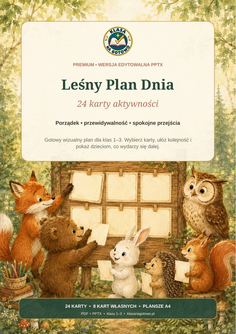 Leśny Plan Dnia — 24 karty aktywności | PDF KOLOR + EKO + PPTX — okładka produktu