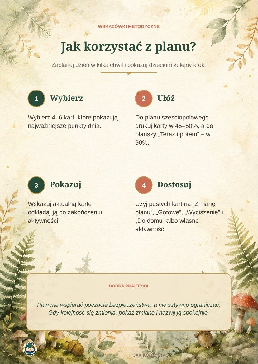 Leśny Plan Dnia — 24 karty aktywności | PDF KOLOR + EKO + PPTX — rzeczywisty podgląd materiału
