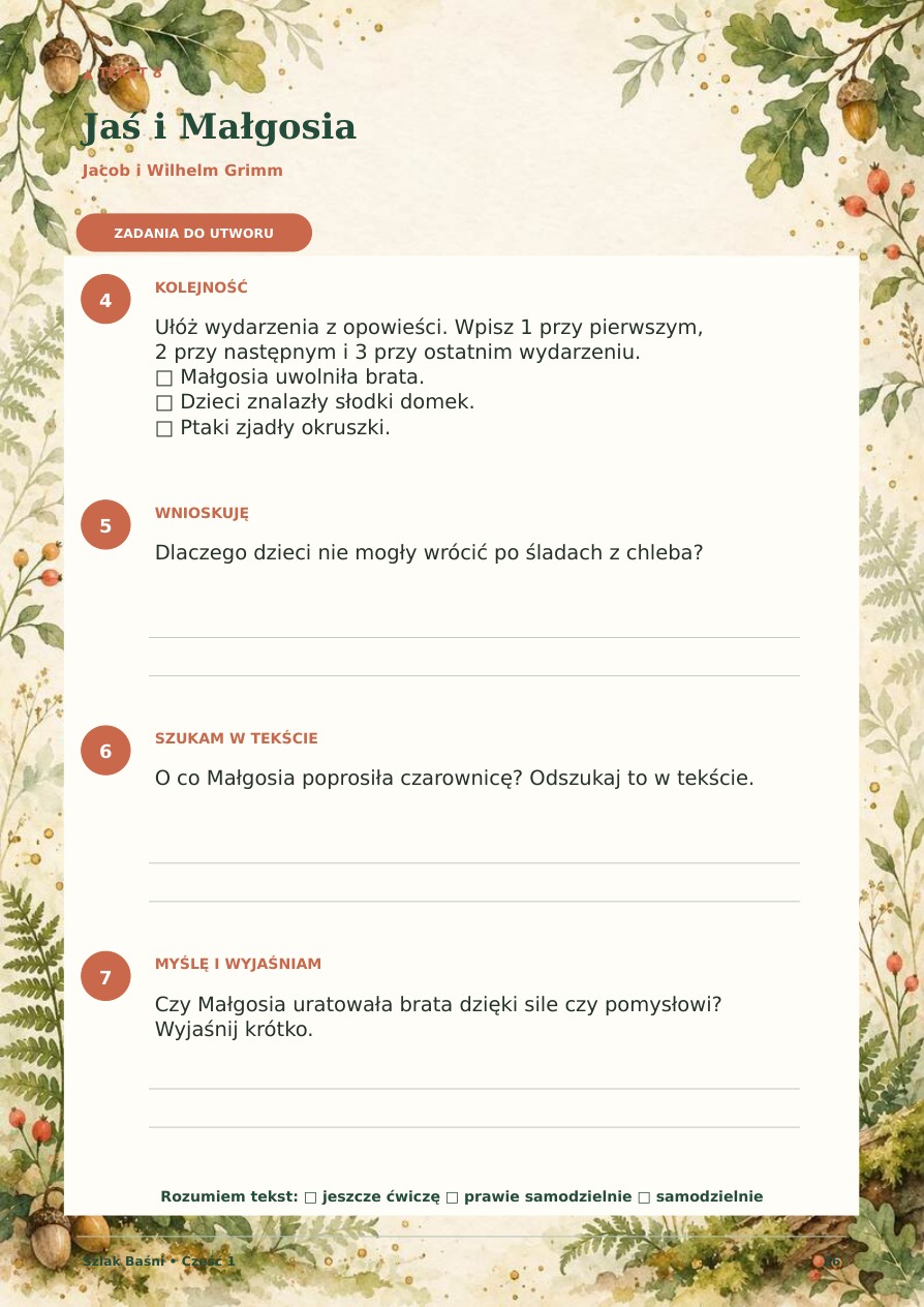 Jaś i Małgosia — karta zadań 4–7 do czytania ze zrozumieniem, wersja 1.3.0